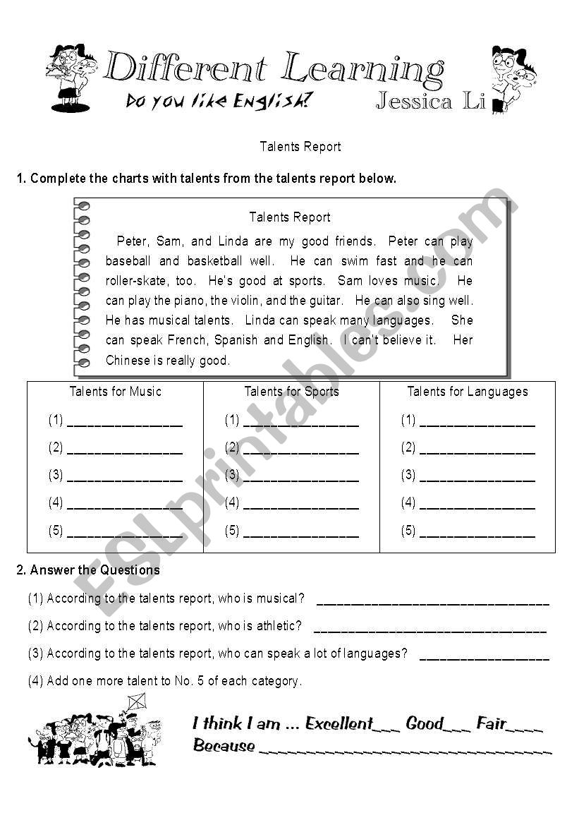 talents report worksheet