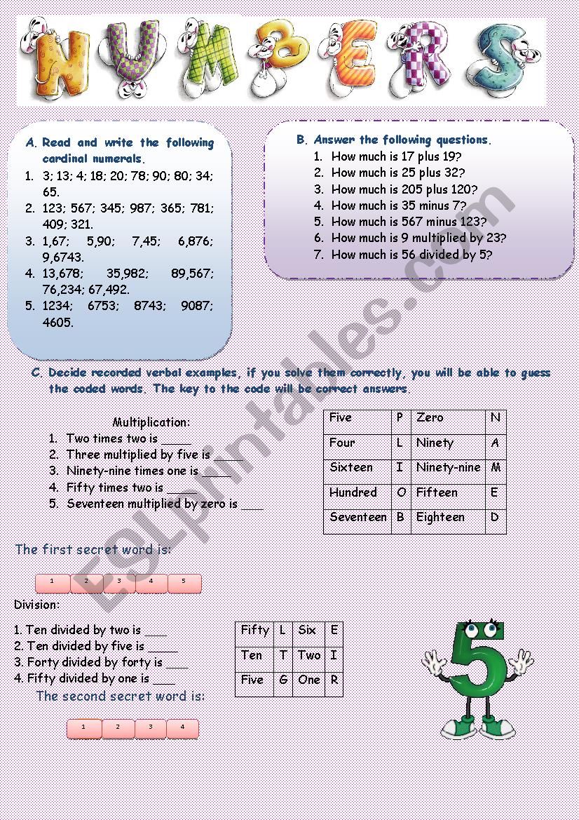 Numbers worksheet