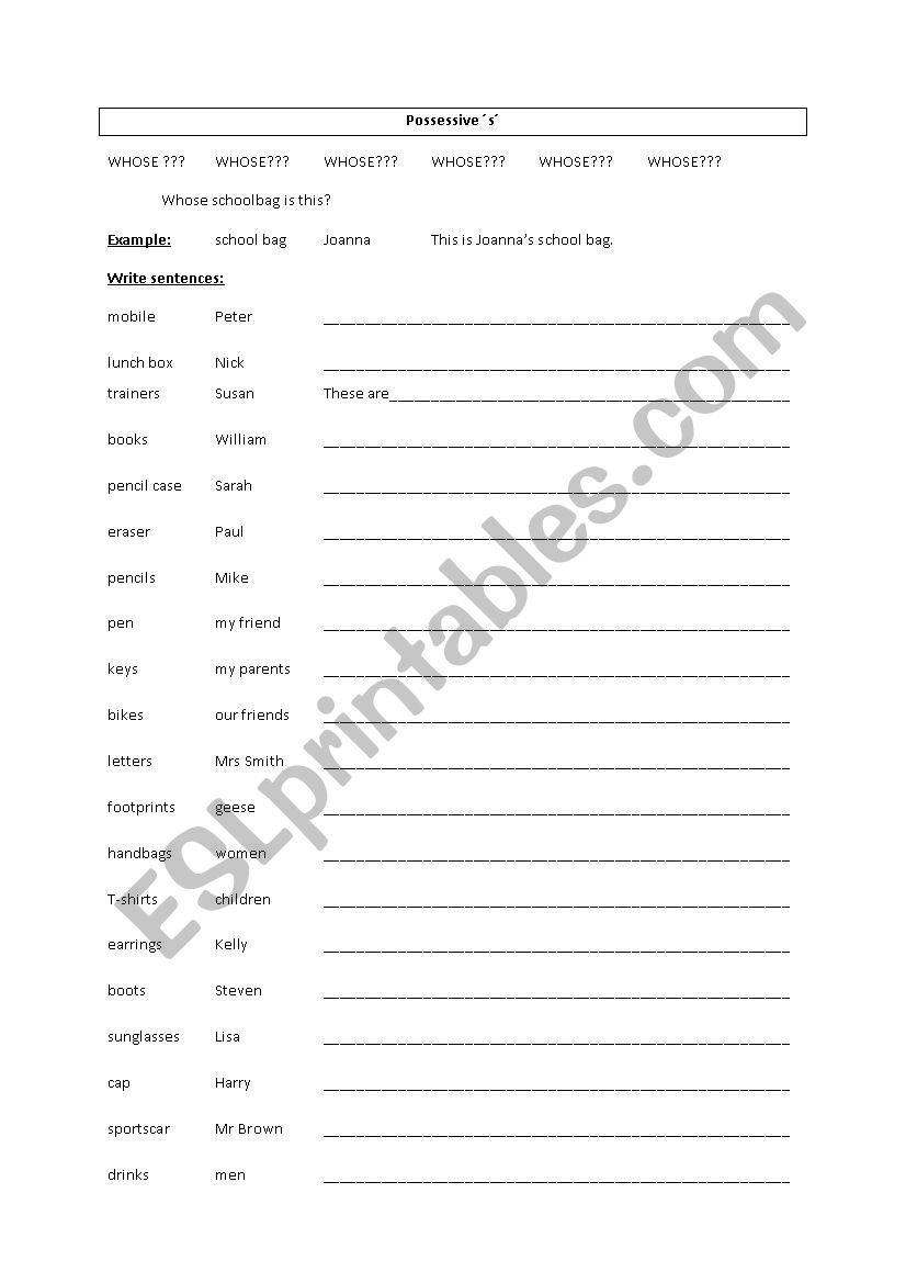 possessive s worksheet