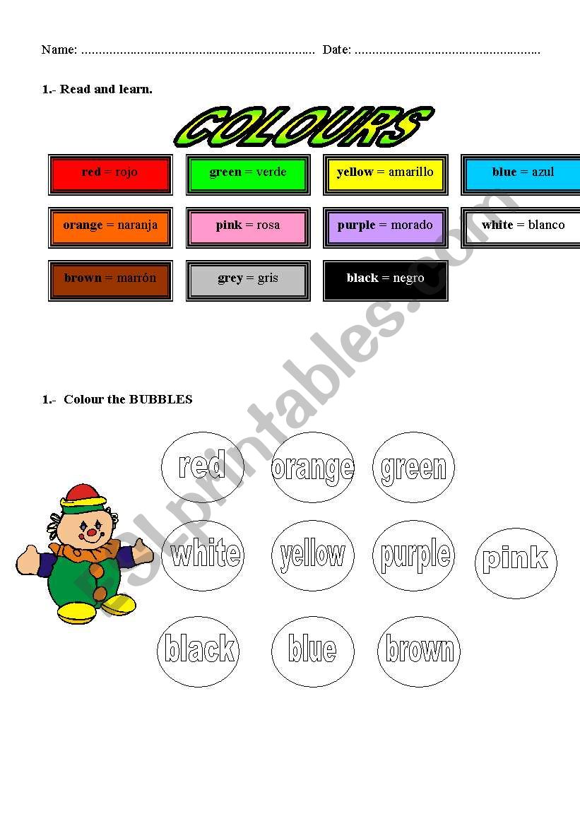 COLOURS worksheet