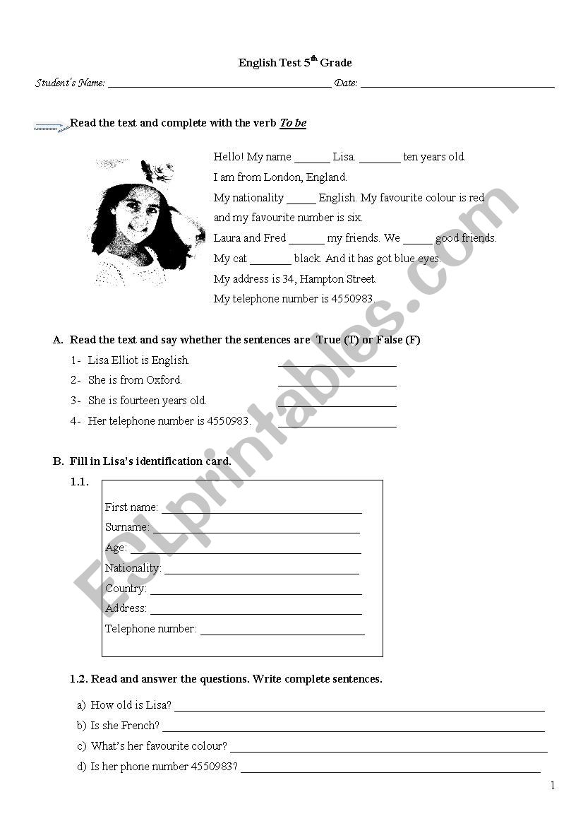 English test worksheet