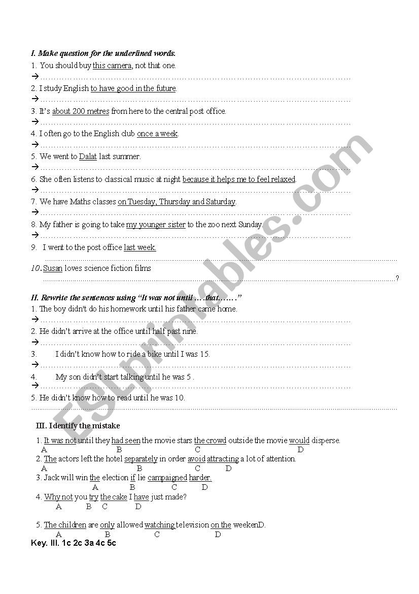 grammar test worksheet