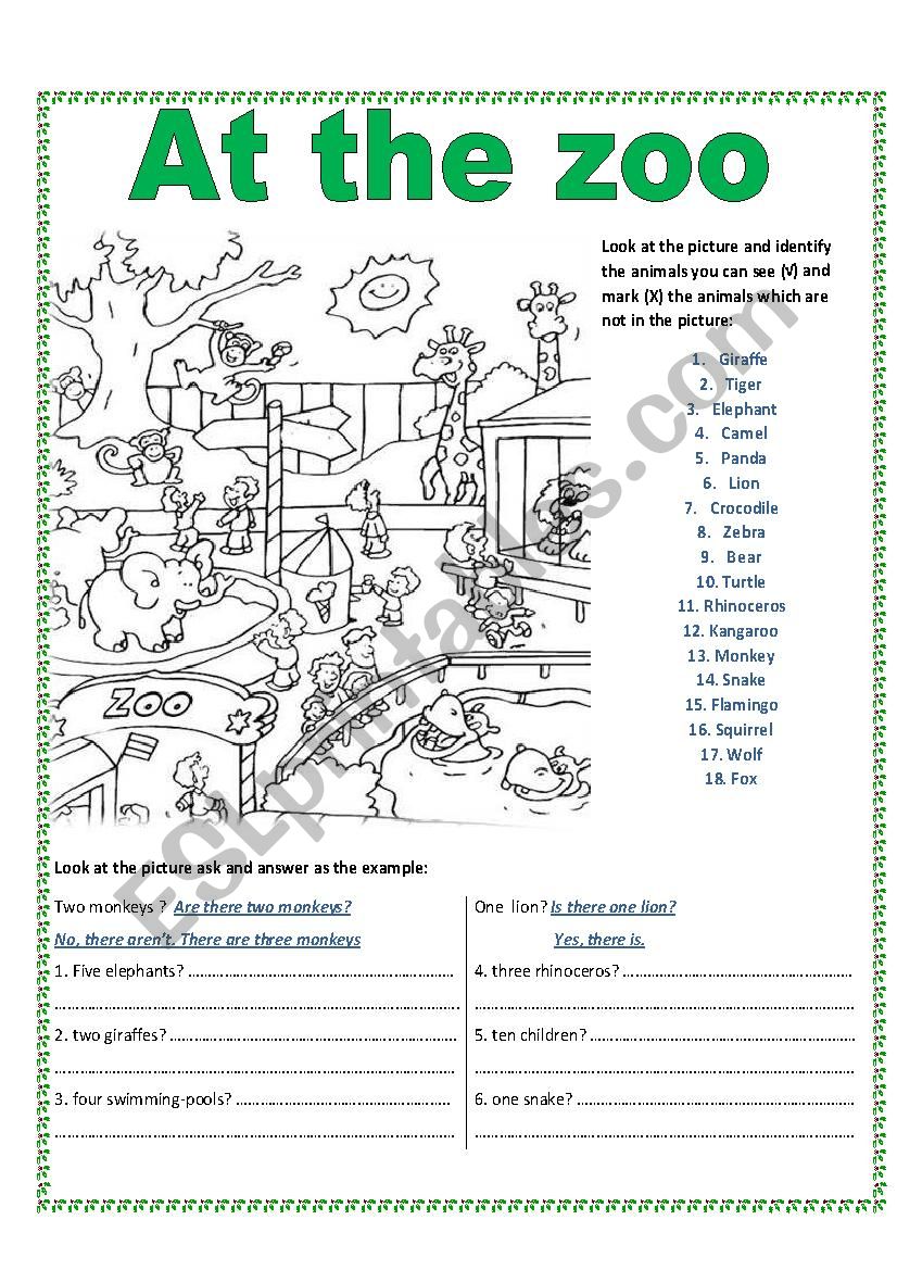 At the zoo worksheet