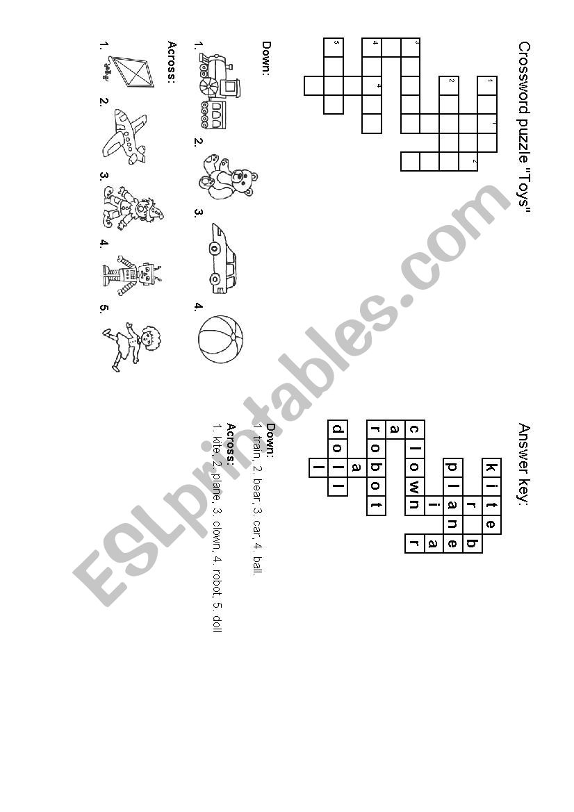 Crossword toys worksheet