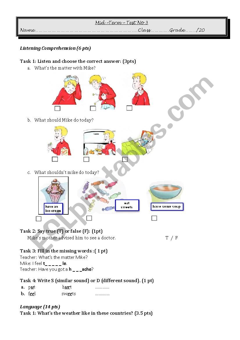 test worksheet