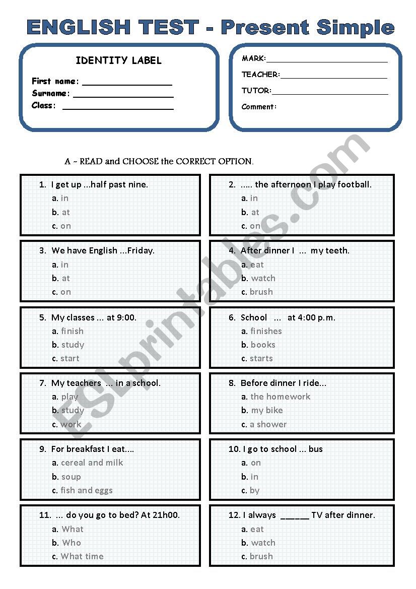 Multiple choice - PRESENT SIMPLE