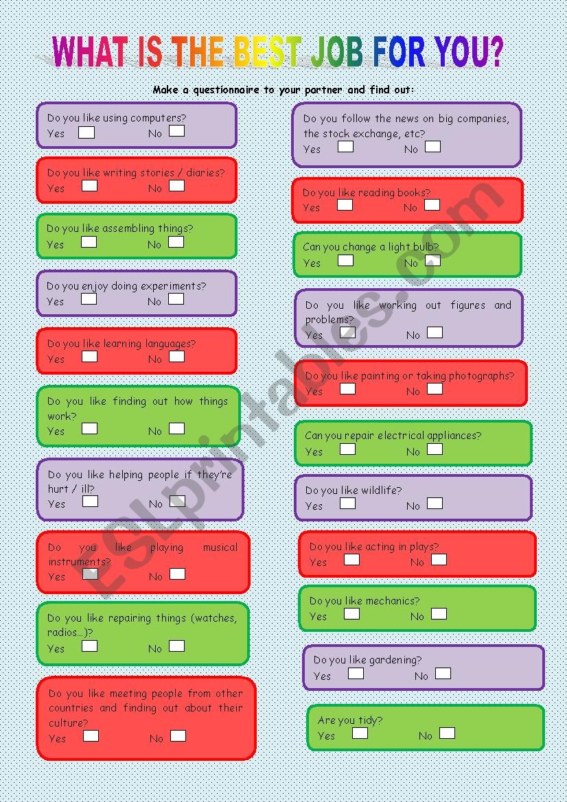 A job questionnaire worksheet