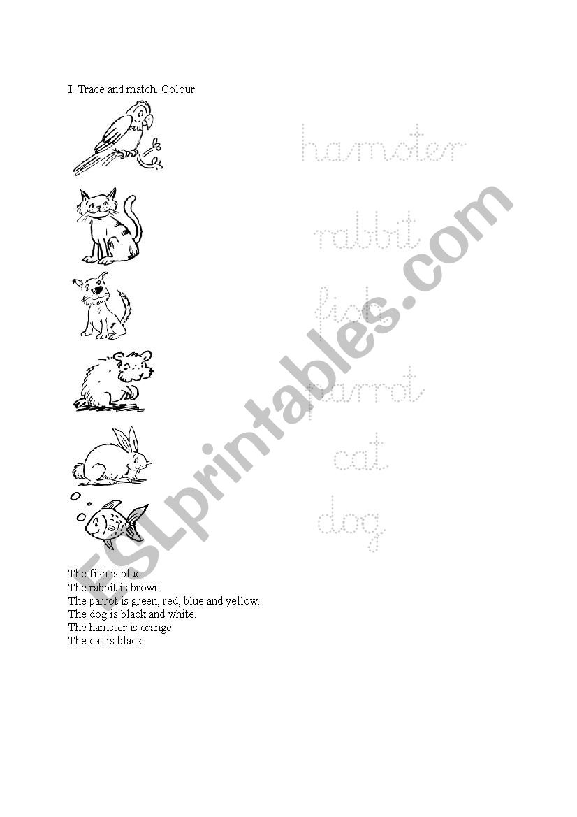 Animals trace worksheet