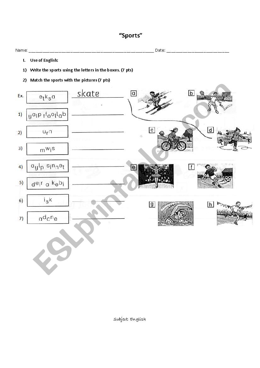 Sports worksheet