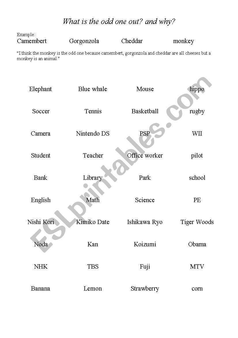 What is the odd one out? worksheet