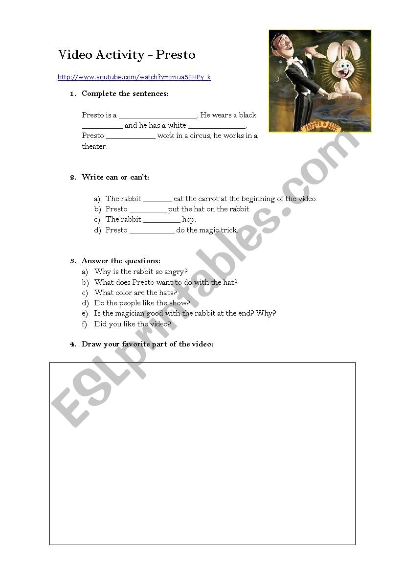 Presto - video activity worksheet