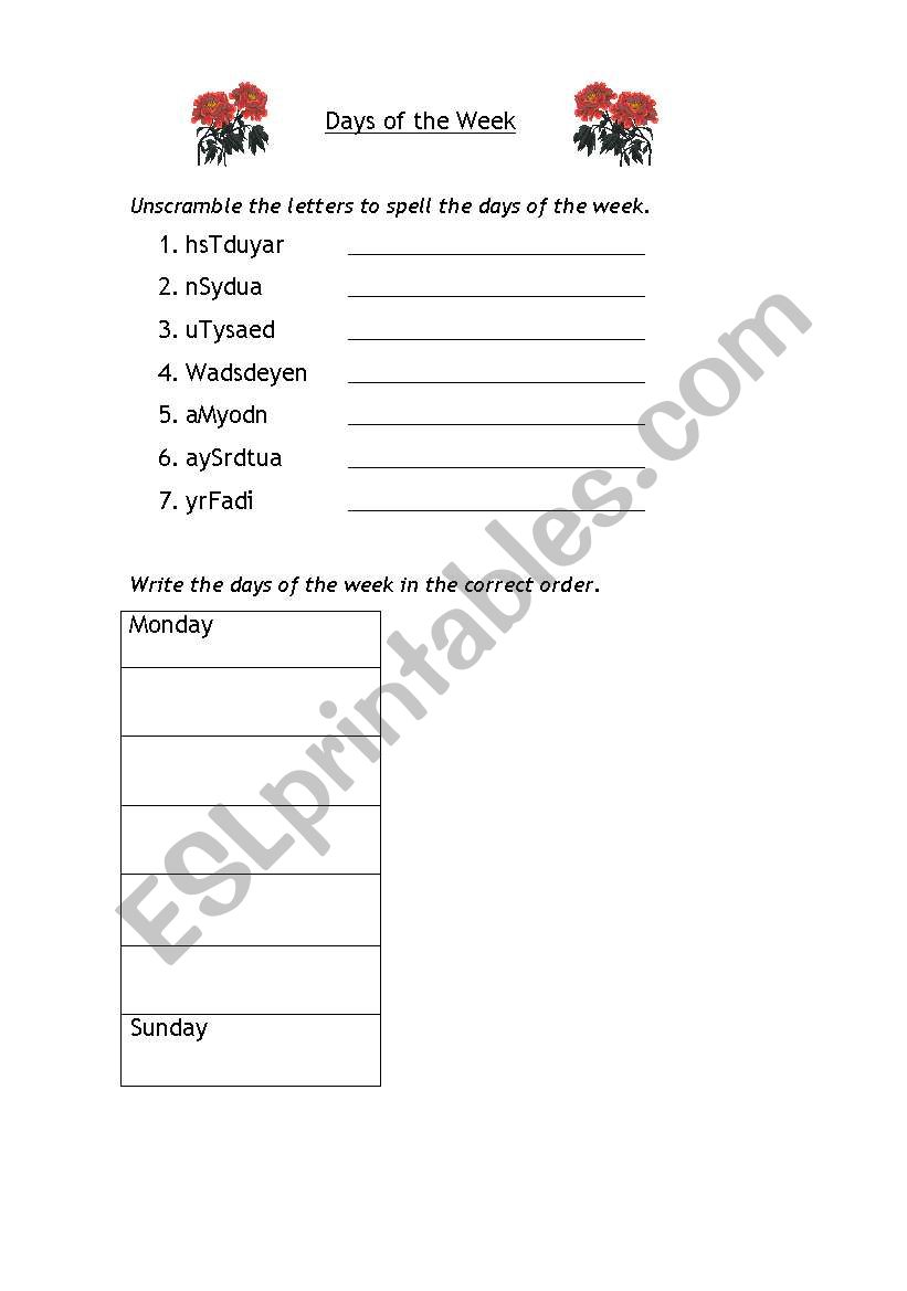 Days of the Week worksheet