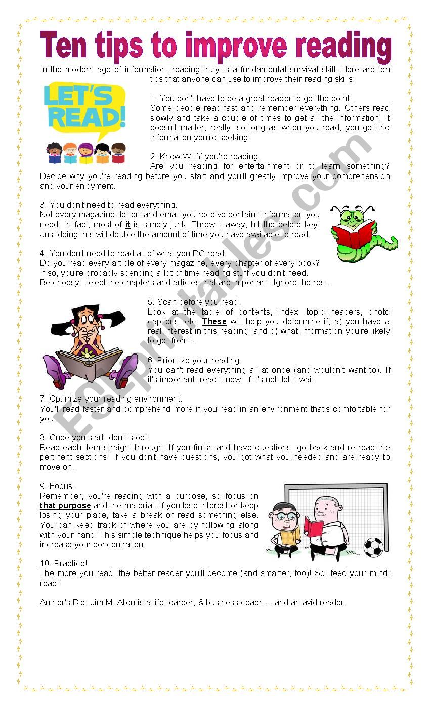 Ten Tips To Improve Reading worksheet