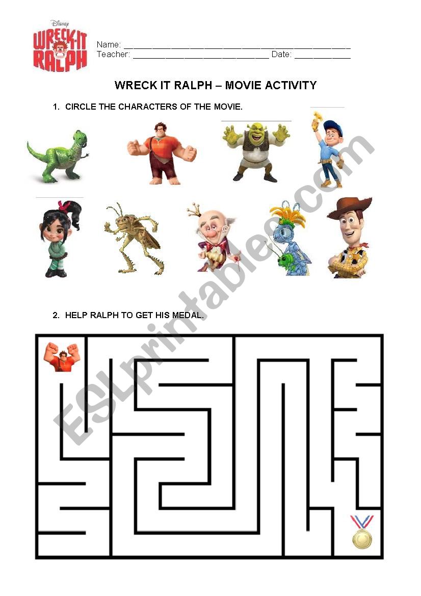 Wreck it Ralph worksheet