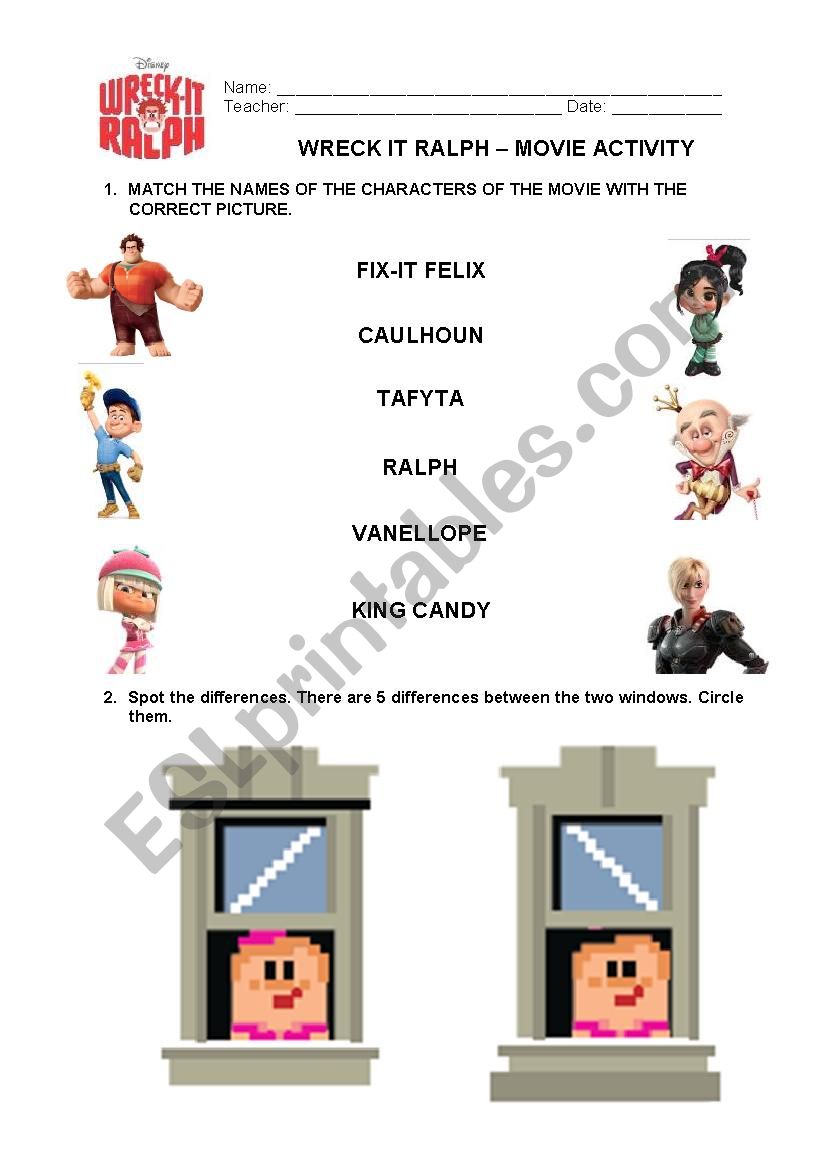 Wreck it Ralph 2 worksheet