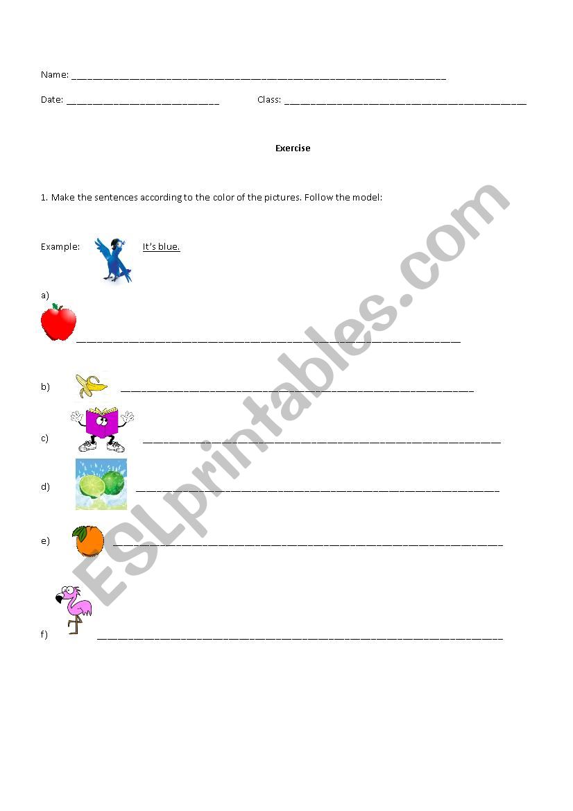 Setences including the colors worksheet