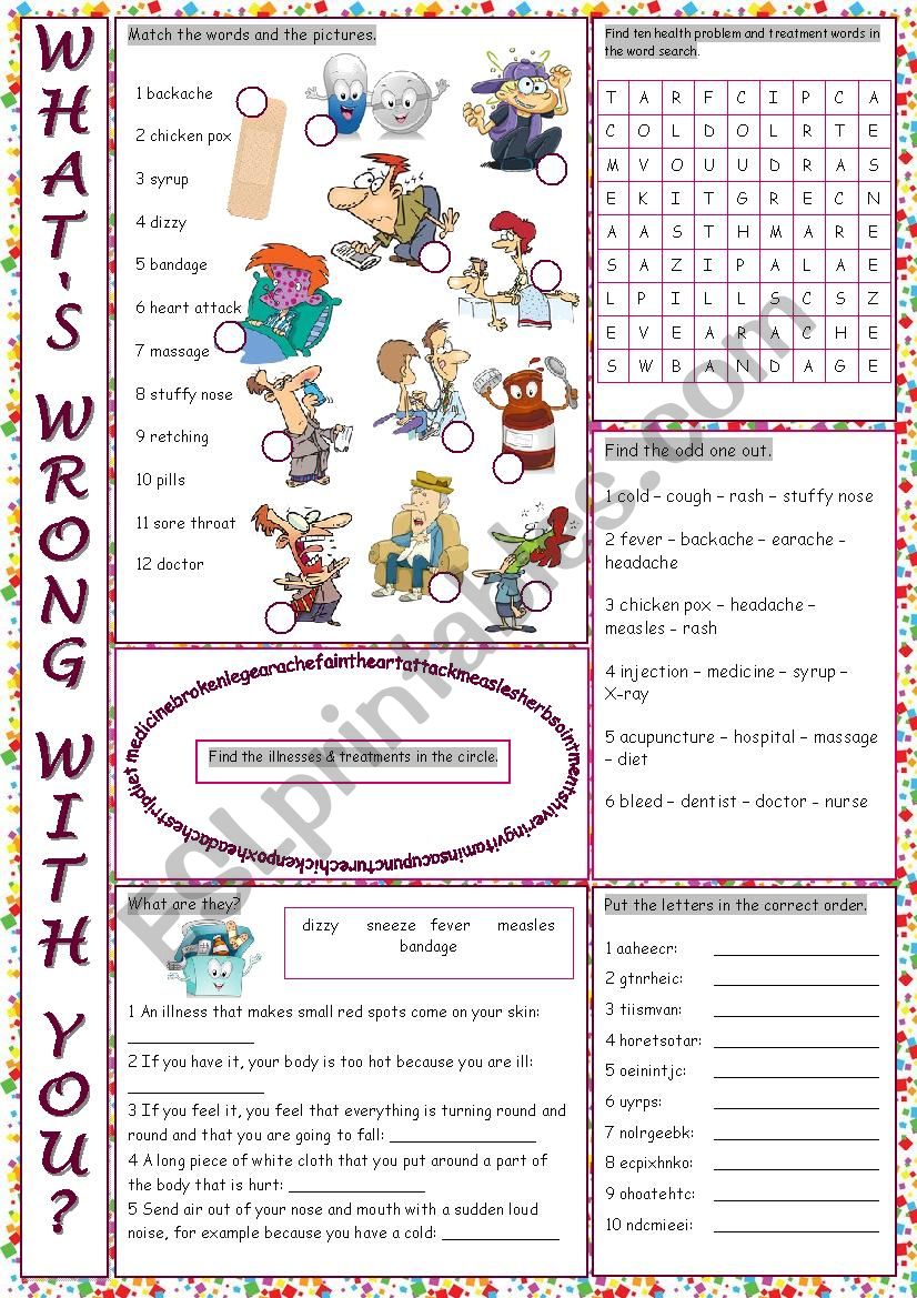 WhatÂ´s Wrong with You? (Health Problems & Treatments) Vocabulary Exercises