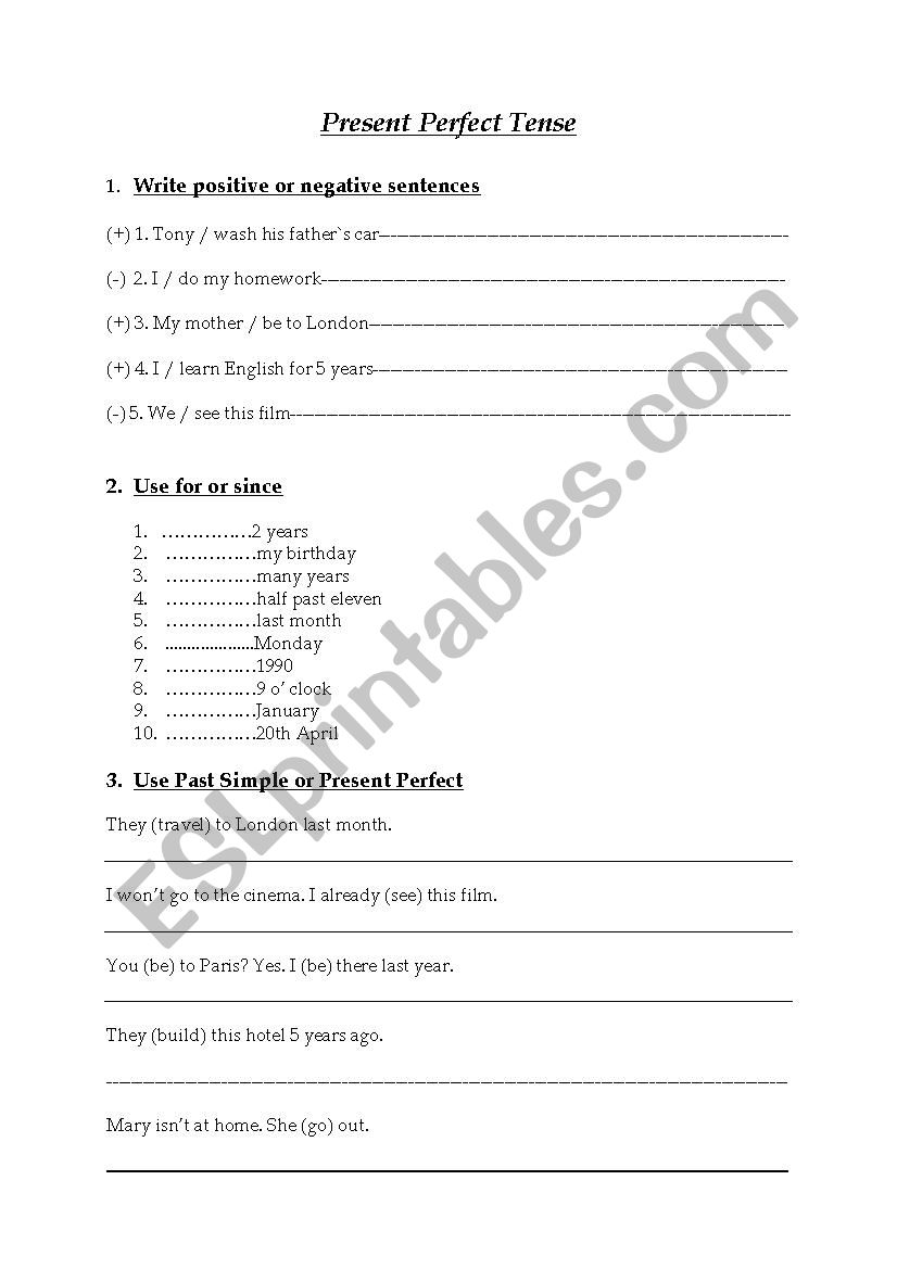 Present Perfect Tense worksheet