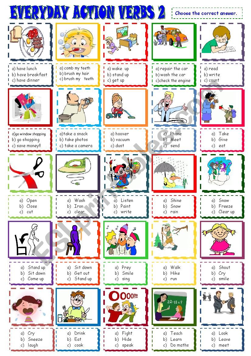 EVERYDAY  ACTION VERBS/MULTIPLE CHOICE ACTIVITY 2