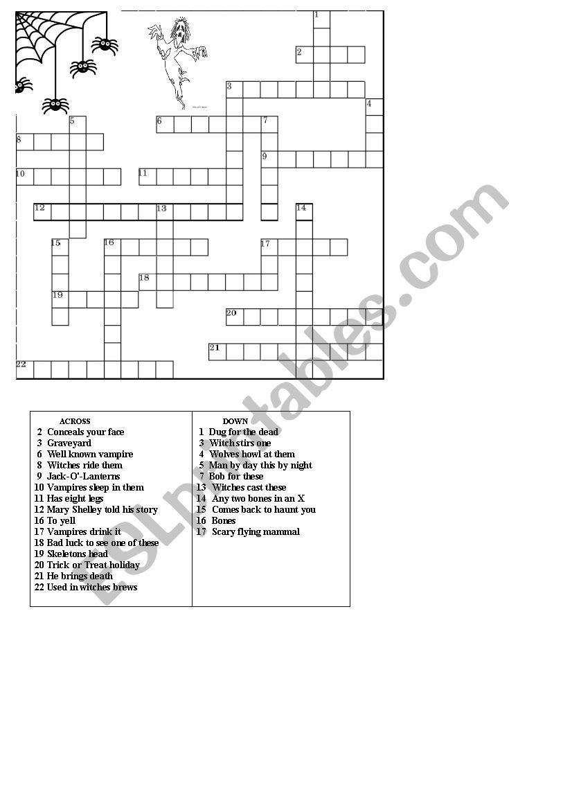 Halloween crossword worksheet