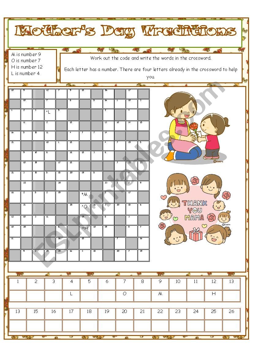 Mothers Day Traditions worksheet