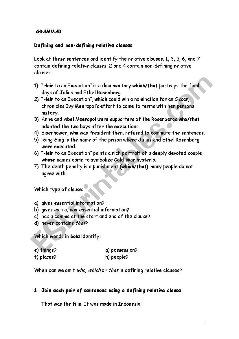 Relative clauses worksheet