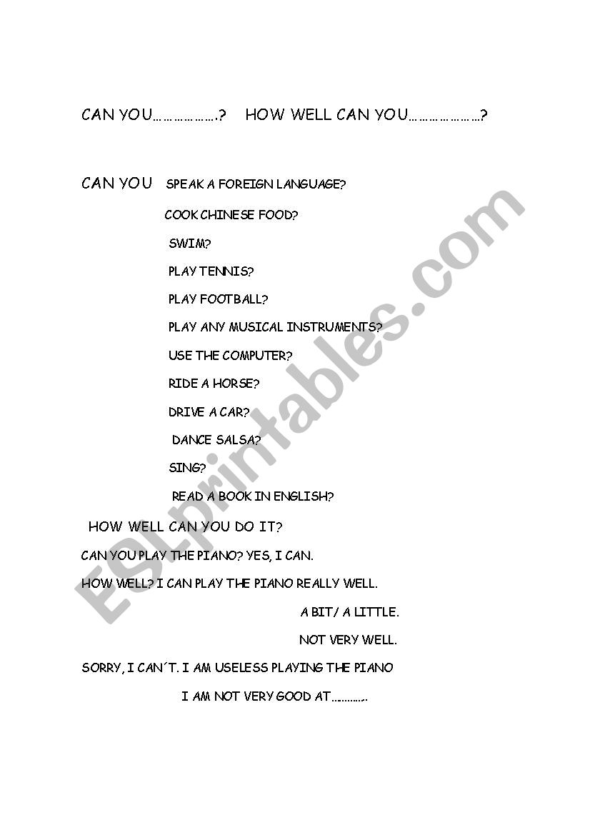 CAN YOU..........? worksheet