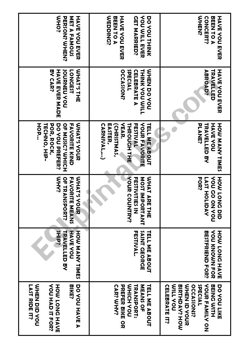 Trinity 5 Speaking Cards worksheet