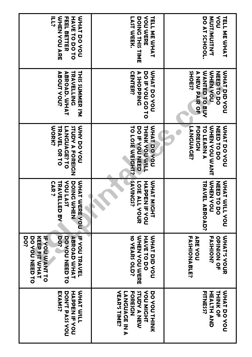 Trinity 6 Speaking Cards worksheet