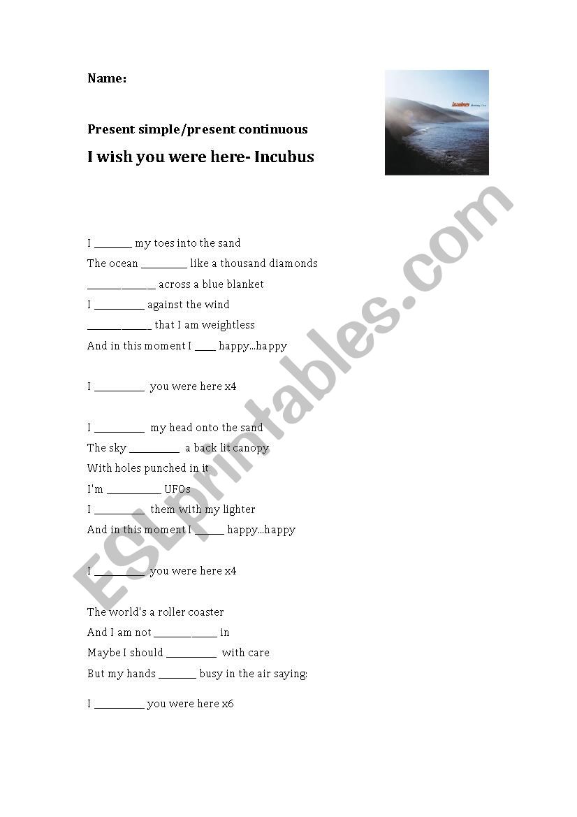 WIsh You Were Here. Present Simple & Present Continuous - ESL worksheet ...
