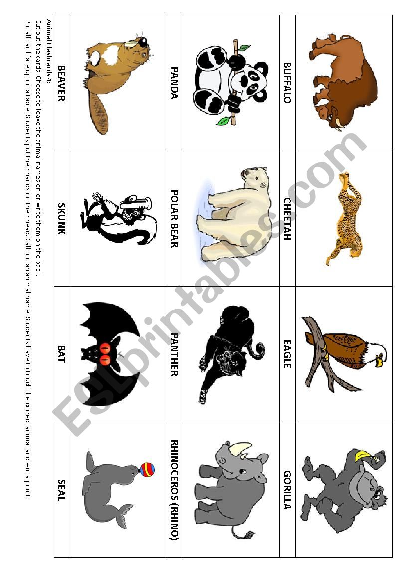 Animal flashcards 4 & Game worksheet