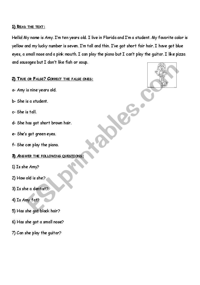 Lets meet  Amy! worksheet