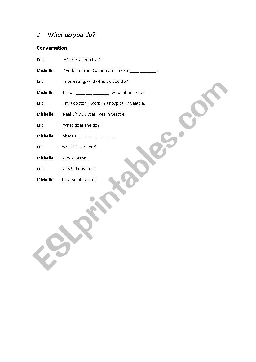 What do you do? worksheet