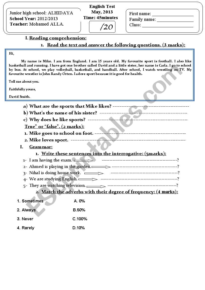 med-term exam for beginners. worksheet