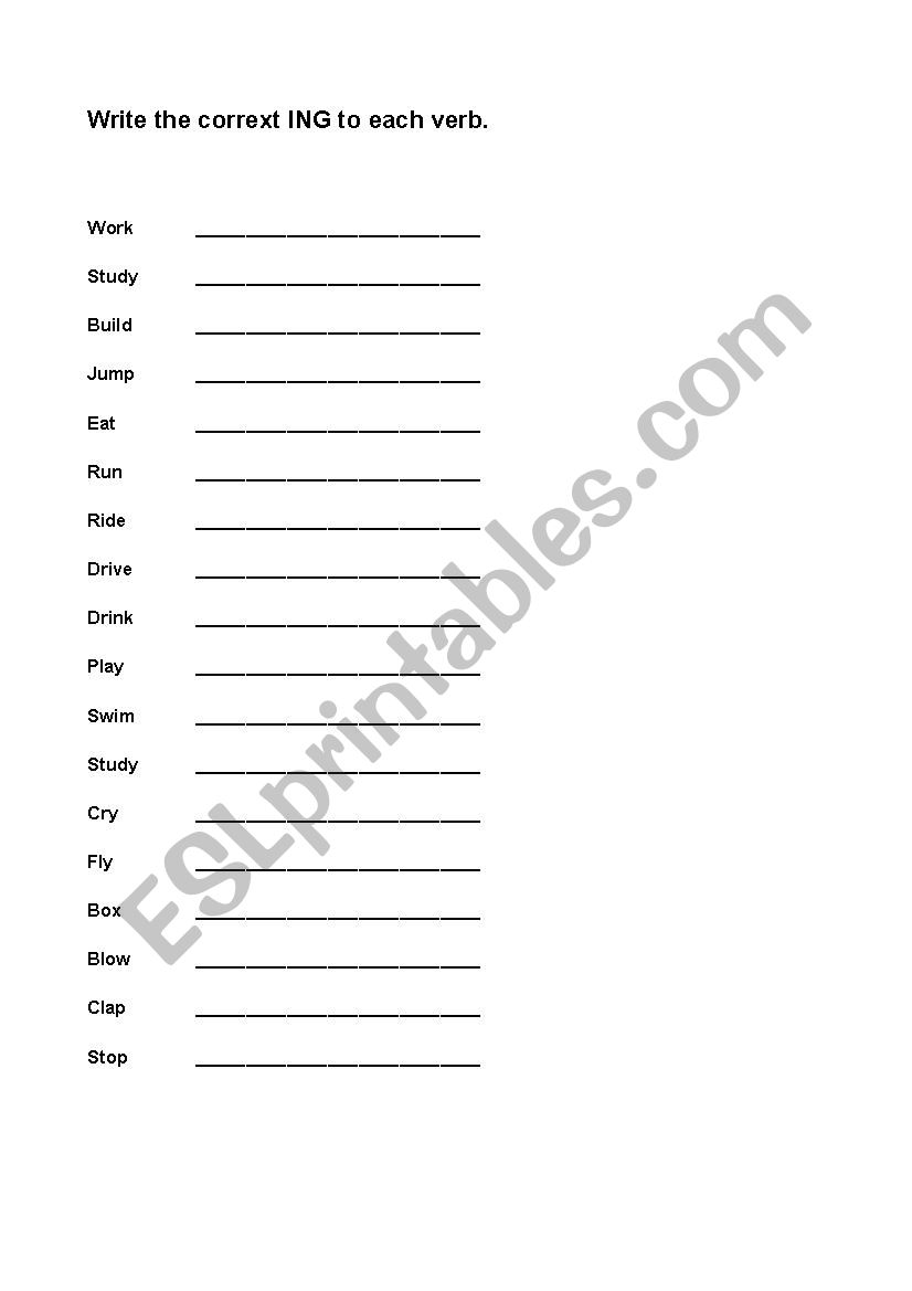 ING verbs worksheet