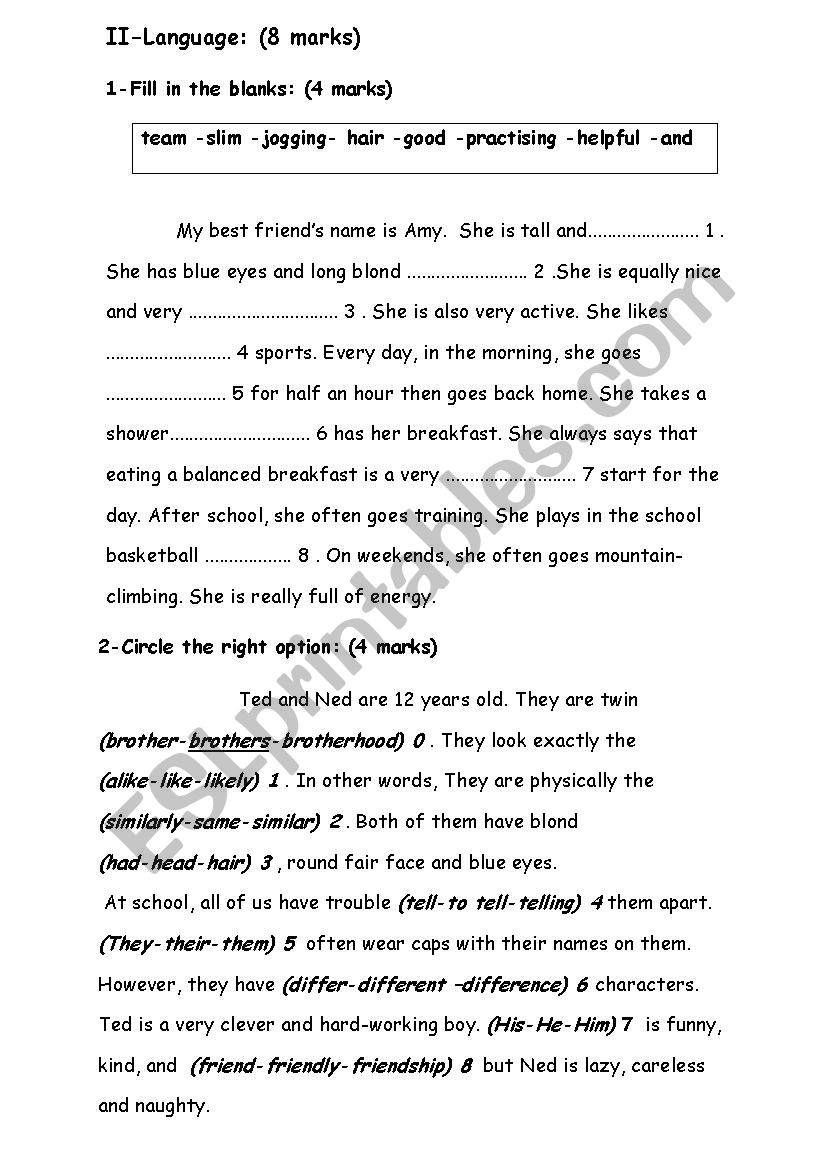 language 8th form term3 worksheet