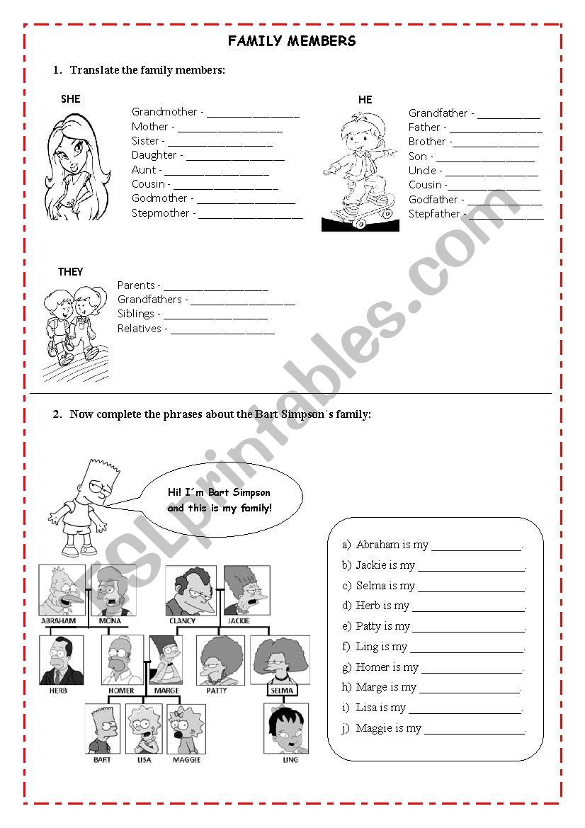 Family Members worksheet