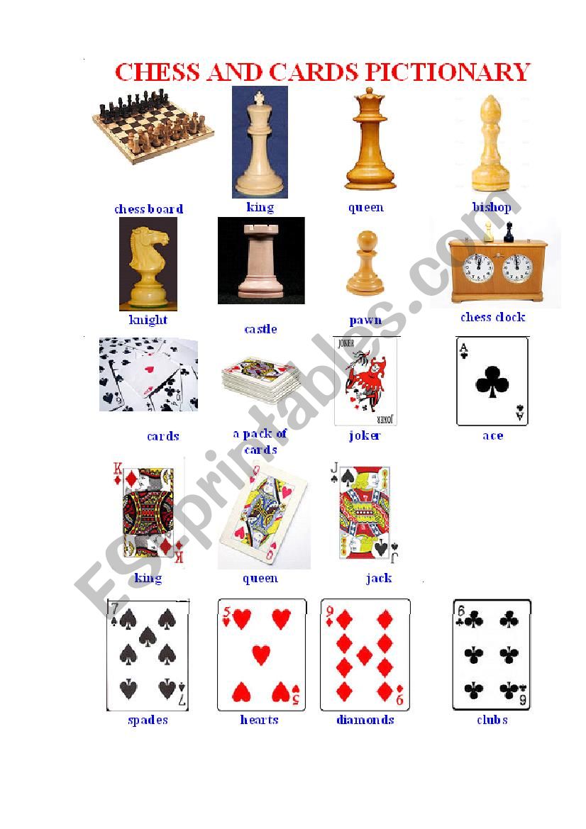 CHESS AND CARDS PICTIONARY worksheet