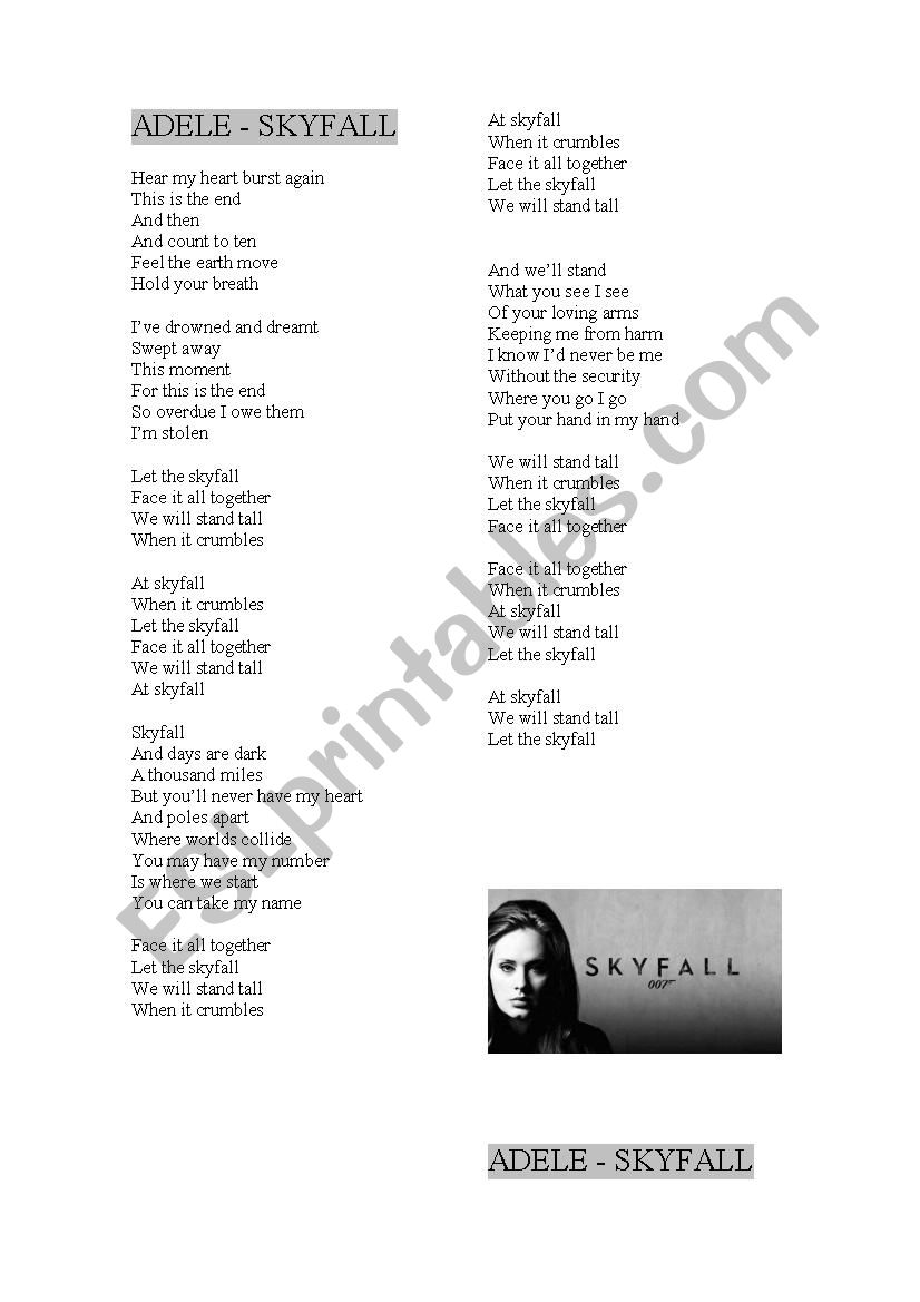 Song - Skyfall, by Adele worksheet