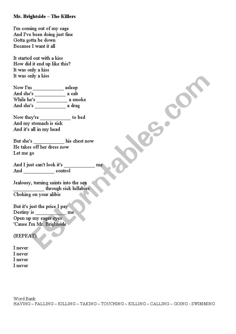 Song Activity - Mr Brightside - The Killers