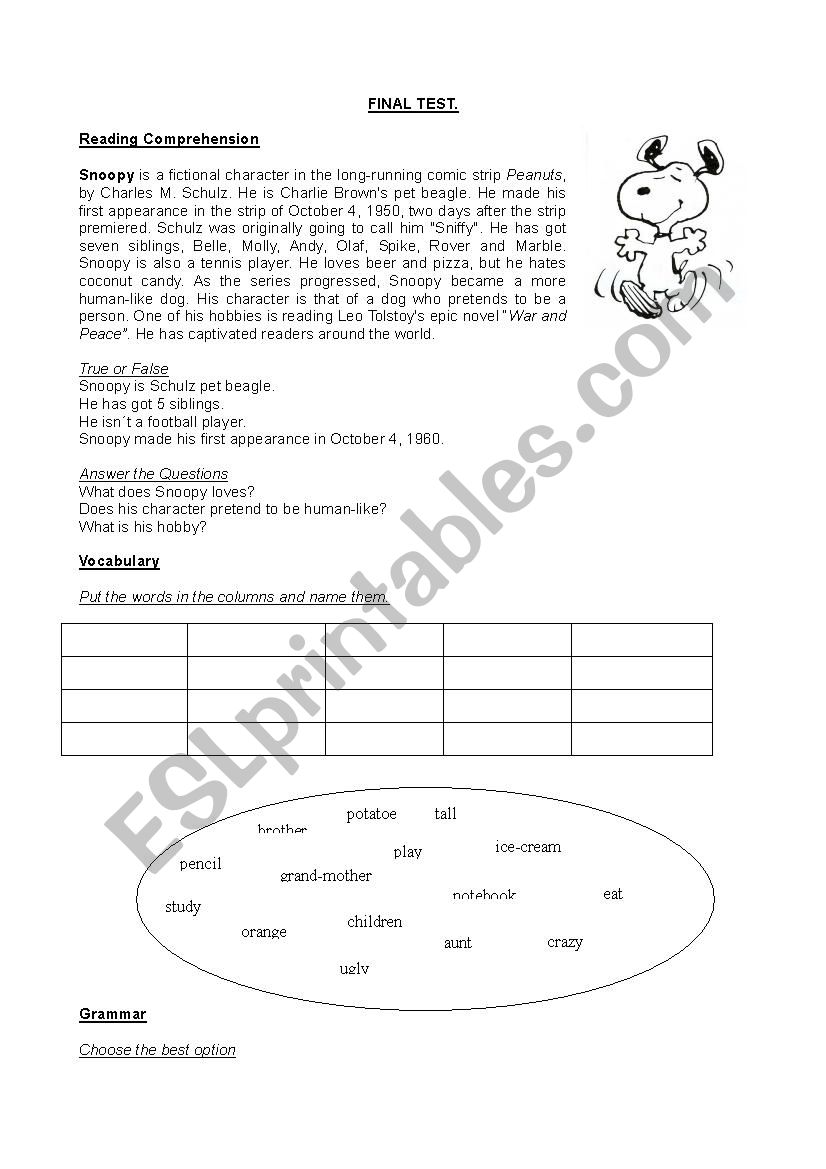 final test worksheet