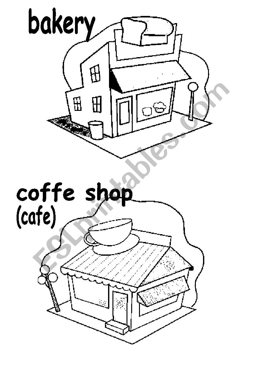 Shops - flashcards B&W worksheet