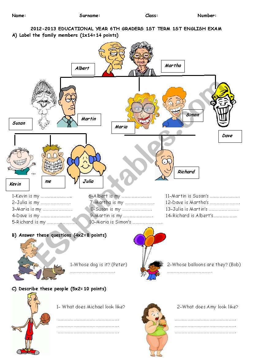 exam for 6th grades (1) worksheet