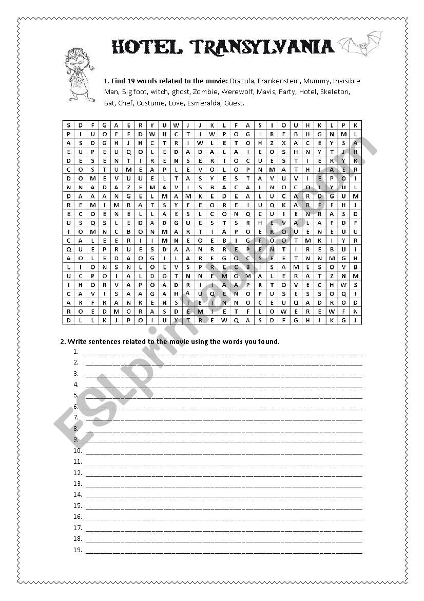 Hotel Transylvania Worksheet worksheet