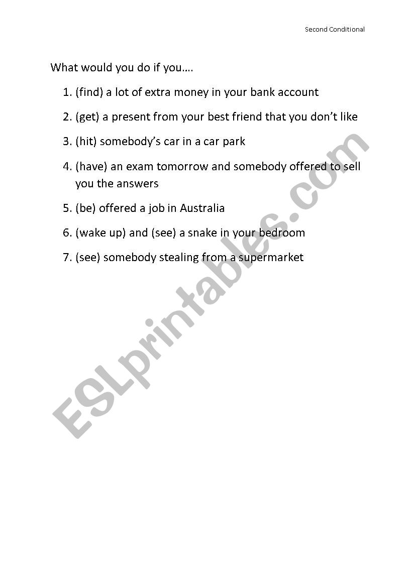 Second Conditional questions worksheet