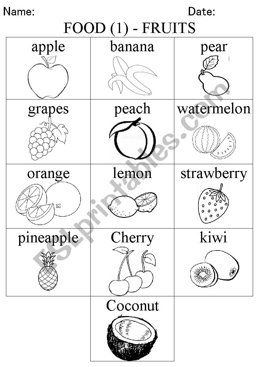Fruits pictionary worksheet