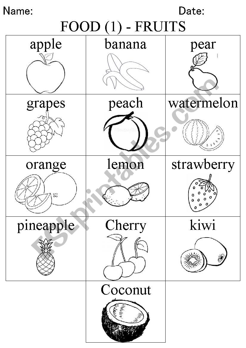 Fruits pictionary worksheet