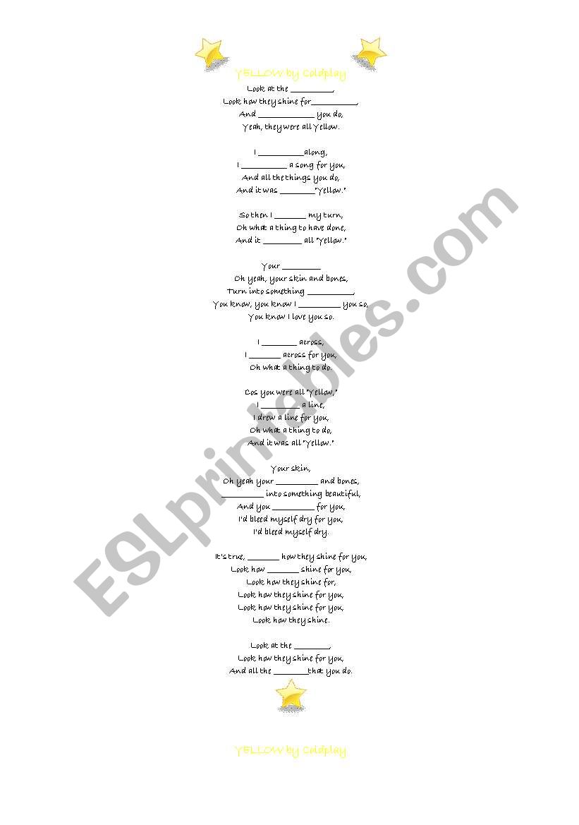 Yellow By Coldplay worksheet