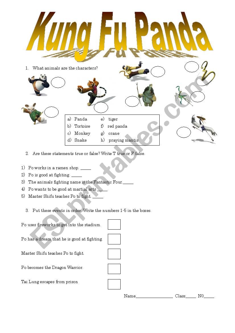 Kung fu Panda worksheet