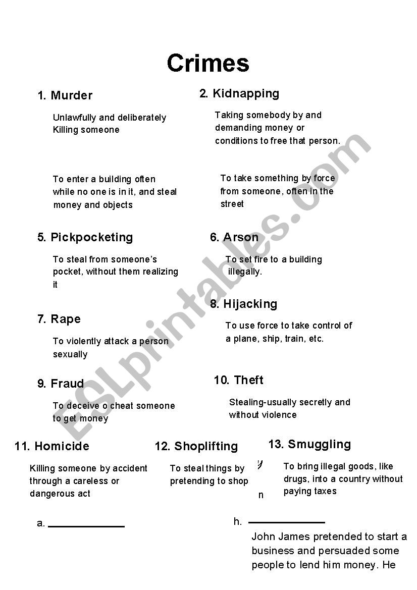 Crime Scene worksheet